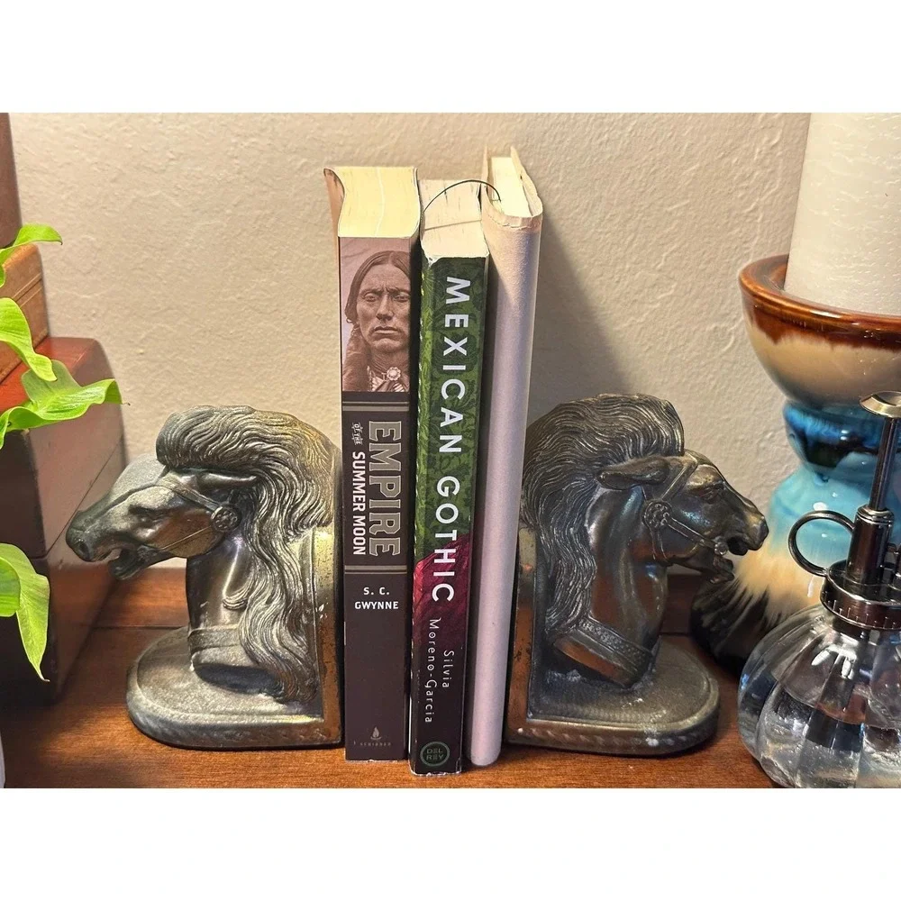 Pair of Vintage Mid-Century BMR Cast Bronze Horse Head Bookends
